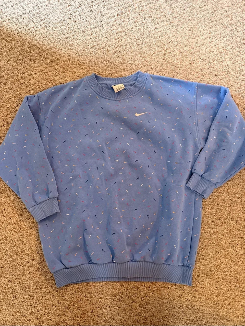 Nike Light Blue Crewneck Sweatshirt with Multicolor Dashes